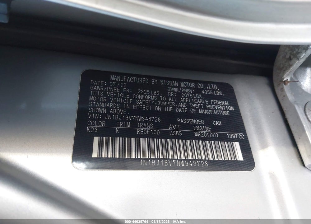 2022 NISSAN ROGUE SPORT SV FWD XTRONIC CVT VIN: JN1BJ1BV7NW348728