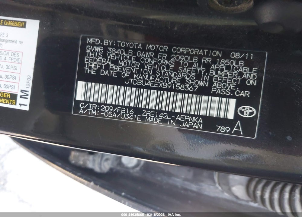 2011 TOYOTA COROLLA LE VIN: JTDBU4EEXB9158367