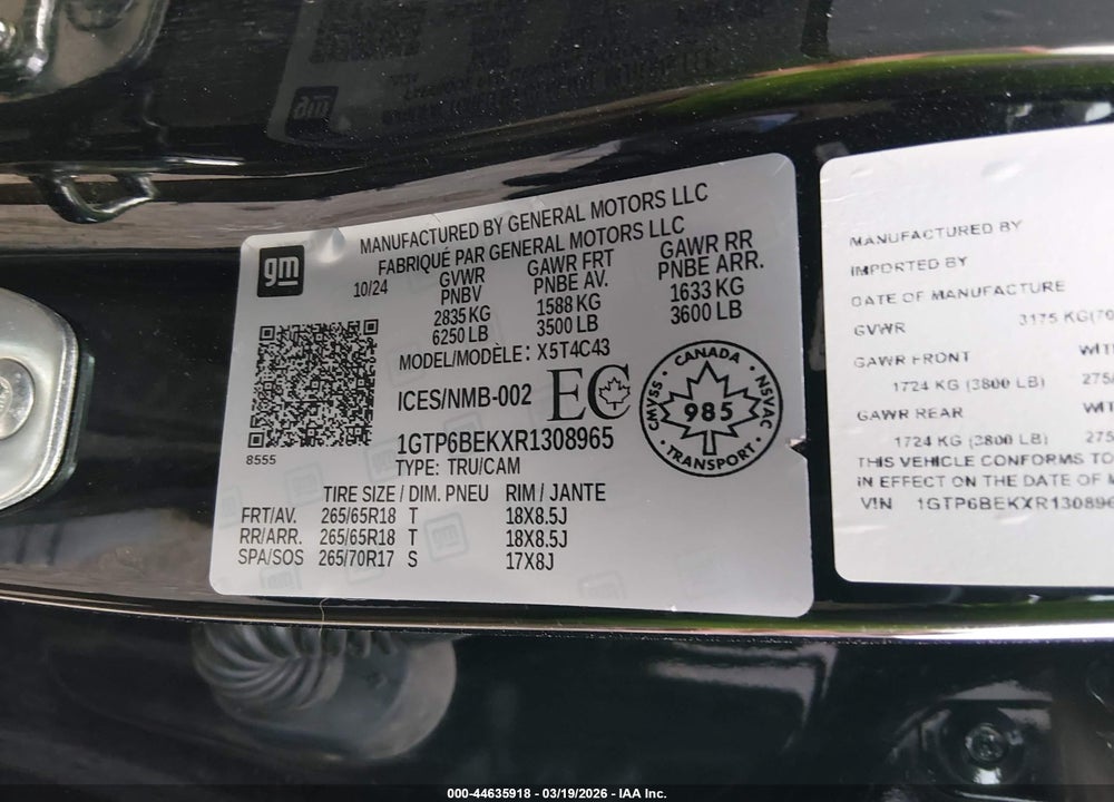 2024 GMC CANYON ELEVATION VIN: 1GTP6BEKXR1308965