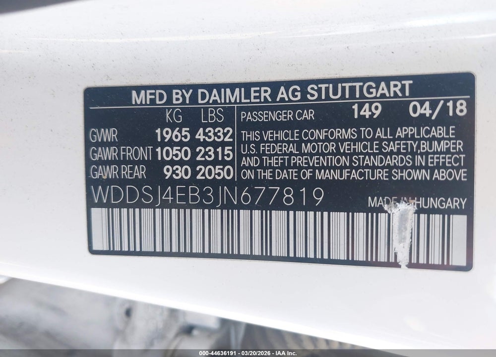 2018 MERCEDES-BENZ CLA 250 VIN: WDDSJ4EB3JN677819