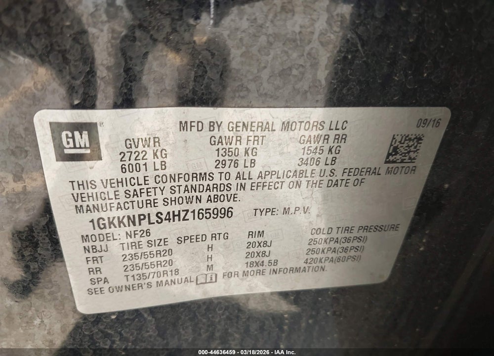 2017 GMC ACADIA DENALI VIN: 1GKKNPLS4HZ165996