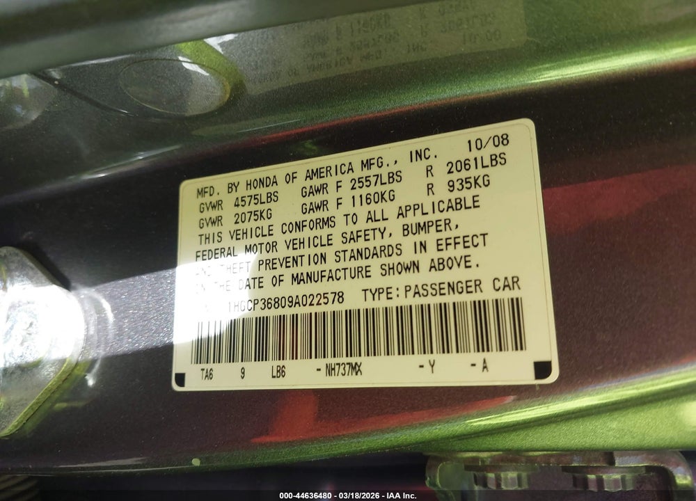 2009 HONDA ACCORD 3.5 EX-L VIN: 1HGCP36809A022578