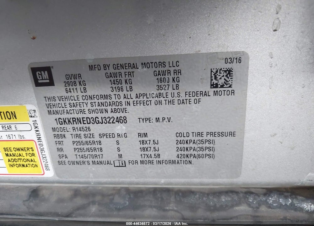 2016 GMC ACADIA SLE-1 VIN: 1GKKRNED3GJ322468