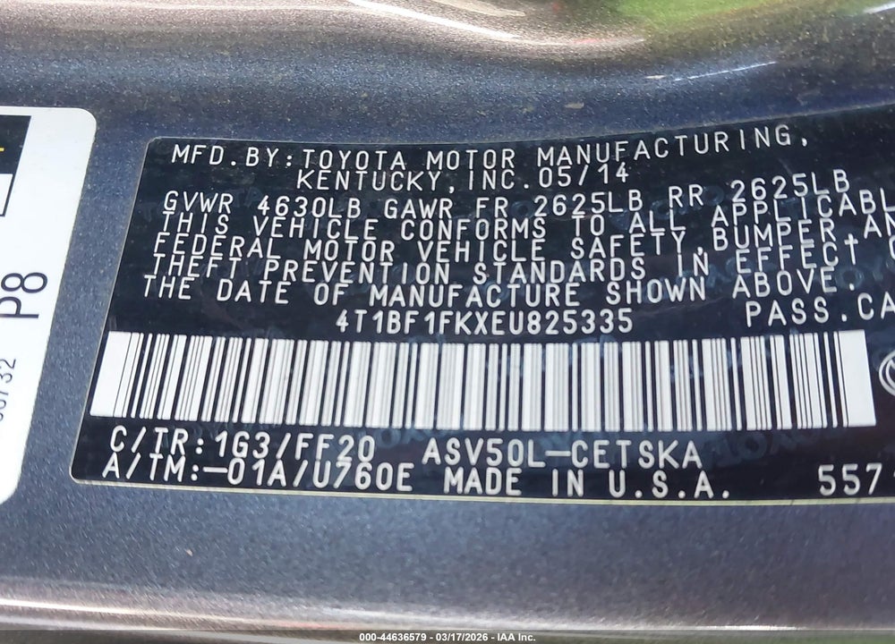 2014 TOYOTA CAMRY SE SPORT VIN: 4T1BF1FKXEU825335