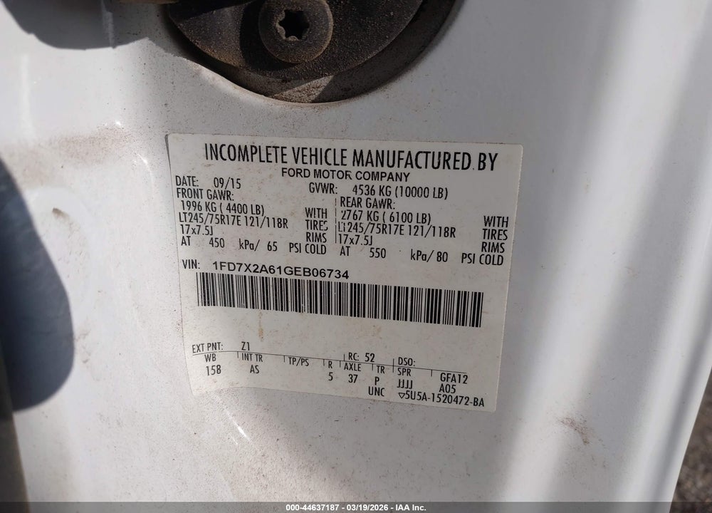 2016 FORD F-250 XL VIN: 1FD7X2A61GEB06734
