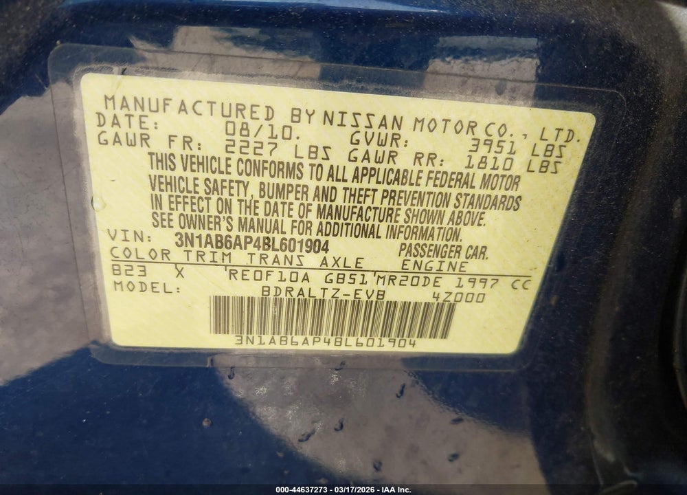 2011 NISSAN SENTRA 2.0S VIN: 3N1AB6AP4BL601904