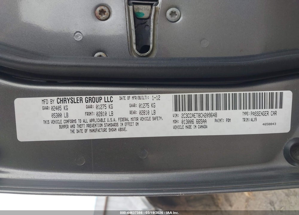 2012 CHRYSLER 300C VIN: 2C3CCAET8CH209648