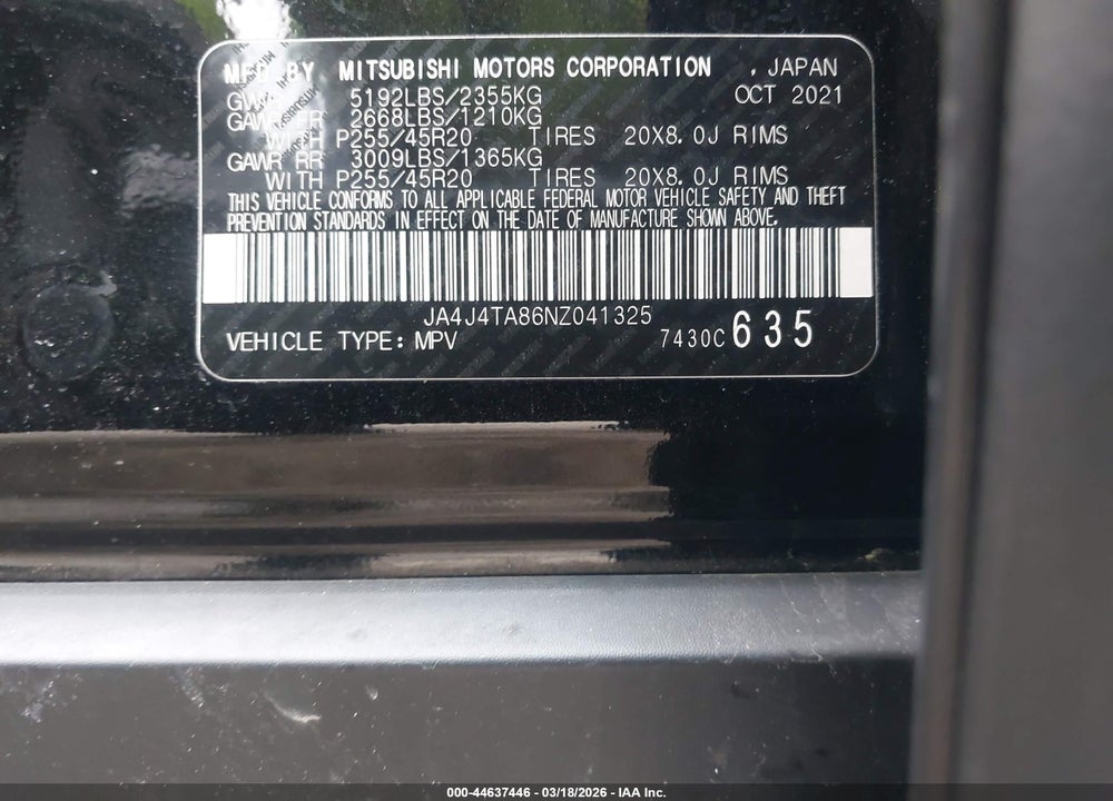 2022 MITSUBISHI OUTLANDER ES 2.5 S-AWC VIN: JA4J4TA86NZ041325