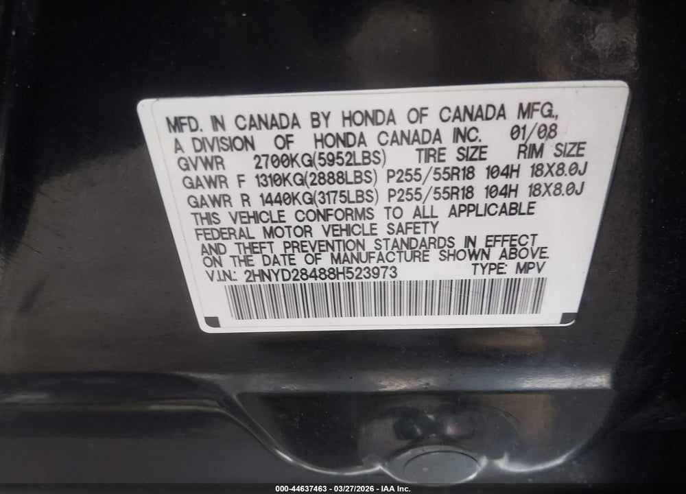 2008 ACURA MDX TECHNOLOGY PACKAGE VIN: 2HNYD28488H523973