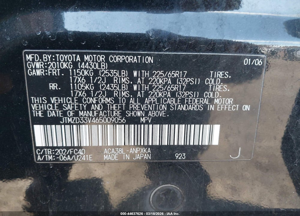 2006 TOYOTA RAV4 VIN: JTMZD33V465009056