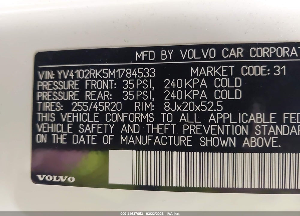 2021 VOLVO XC60 T5 MOMENTUM VIN: YV4102RK5M1784533