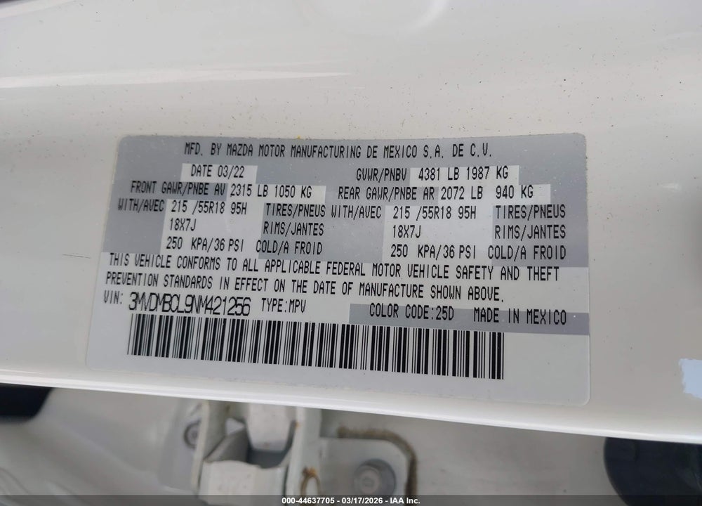 2022 MAZDA CX-30 PREFERRED VIN: 3MVDMBCL9NM421256