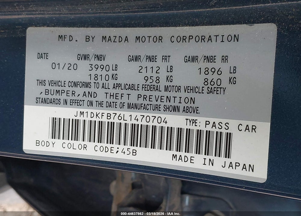 2020 MAZDA CX-3 SPORT VIN: JM1DKFB76L1470704