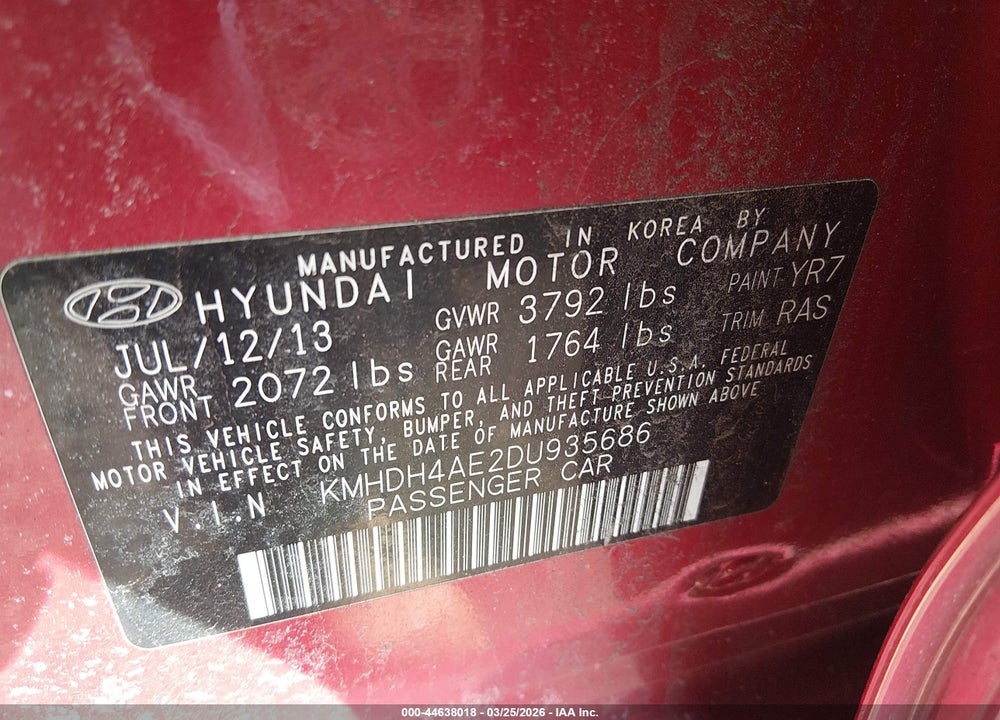 2013 HYUNDAI ELANTRA GLS VIN: KMHDH4AE2DU935686