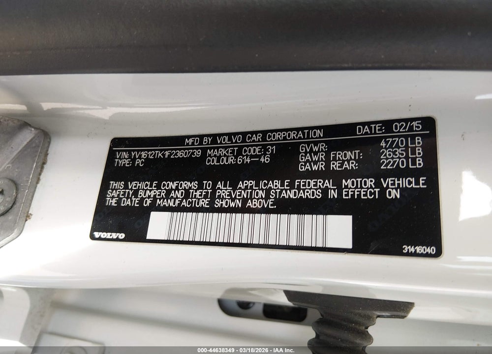 2015 VOLVO S60 T5 PREMIER VIN: YV1612TK1F2360739