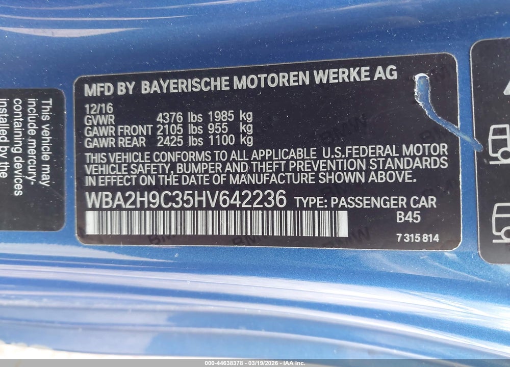 2017 BMW 230I XDRIVE VIN: WBA2H9C35HV642236