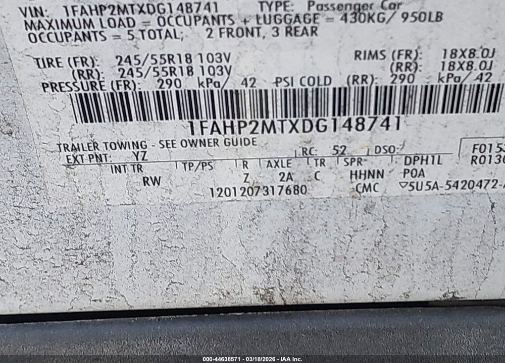 2013 FORD POLICE INTERCEPTOR VIN: 1FAHP2MTXDG148741