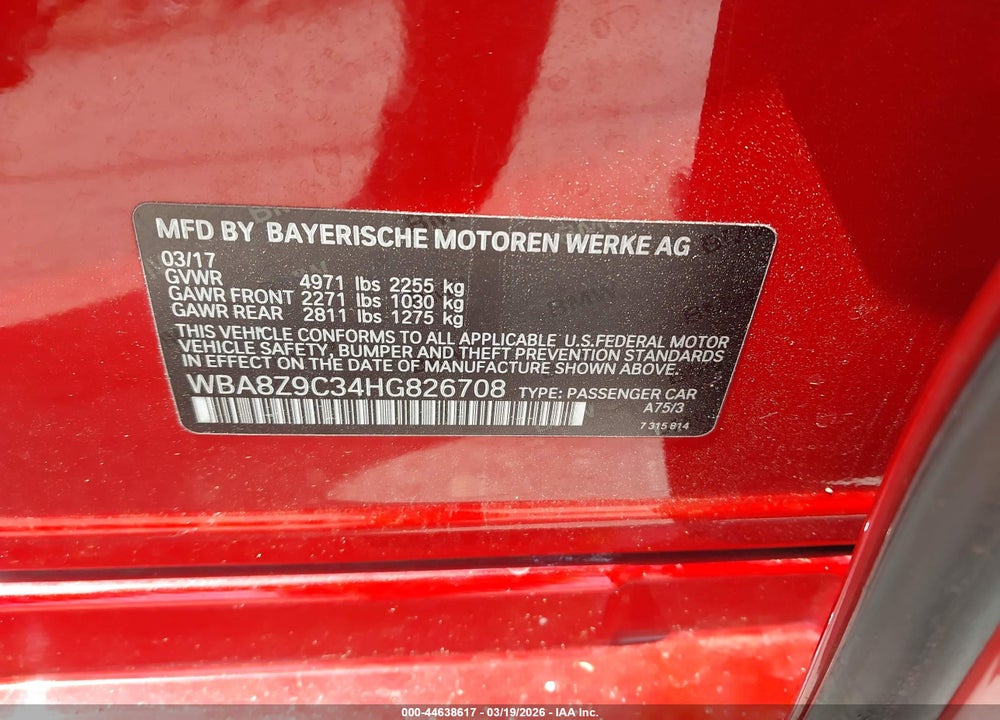 2017 BMW 330I GRAN TURISMO XDRIVE VIN: WBA8Z9C34HG826708