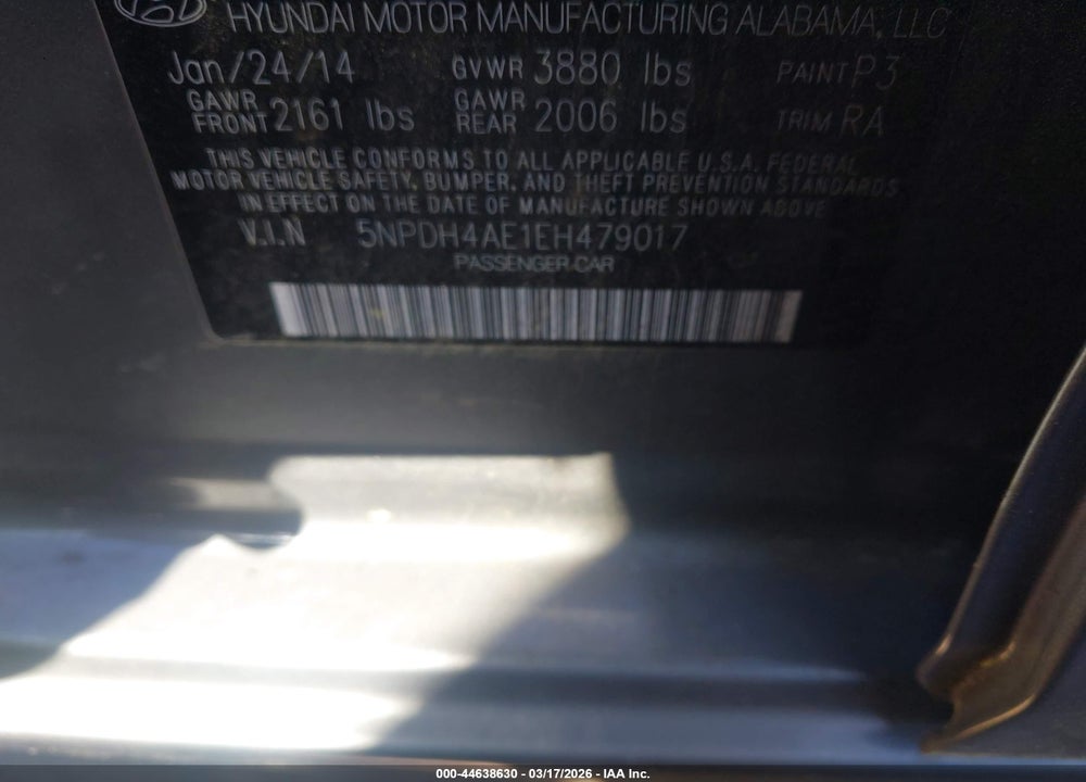 2014 HYUNDAI ELANTRA SE VIN: 5NPDH4AE1EH479017