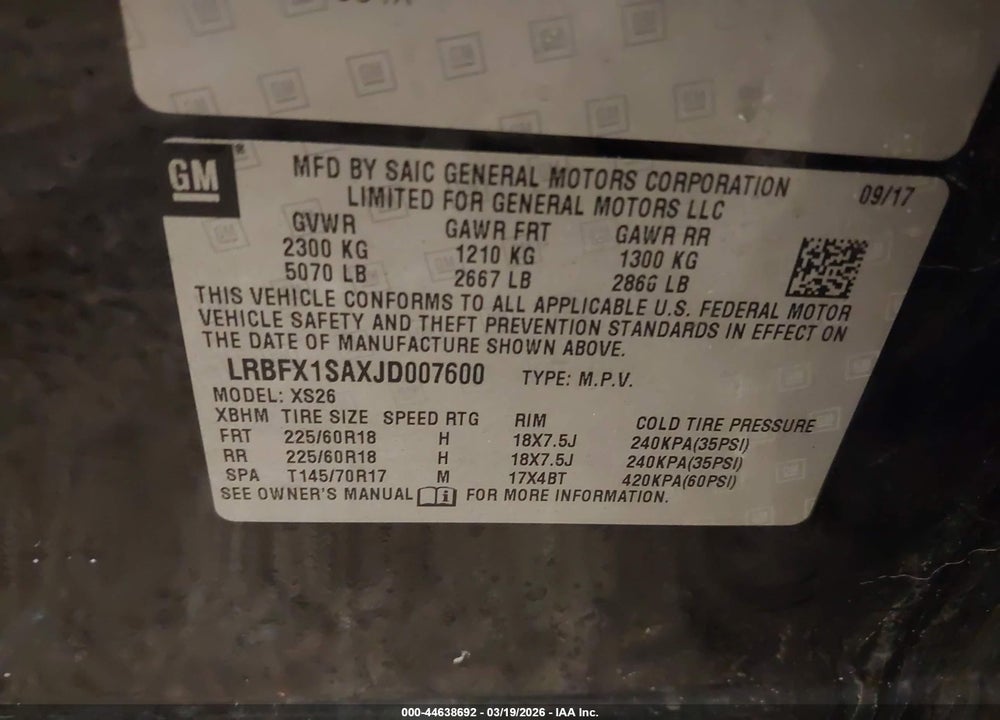 2018 BUICK ENVISION ESSENCE VIN: LRBFX1SAXJD007600