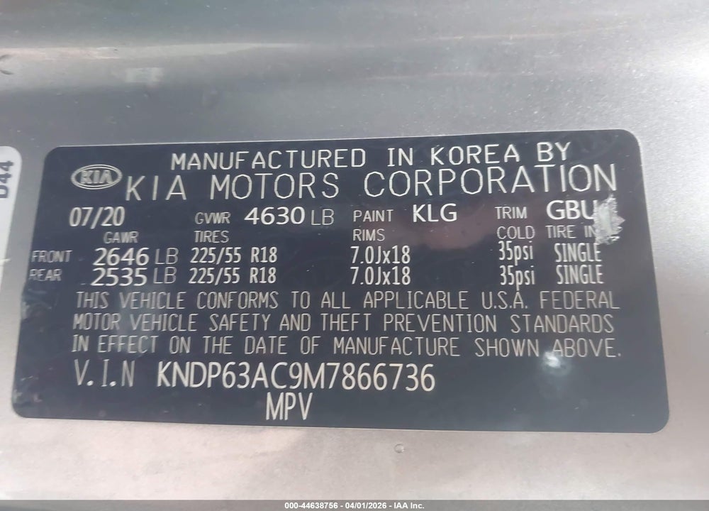 2021 KIA SPORTAGE S VIN: KNDP63AC9M7866736