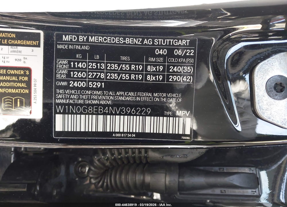 2022 MERCEDES-BENZ GLC 300 4MATIC SUV VIN: W1N0G8EB4NV396229