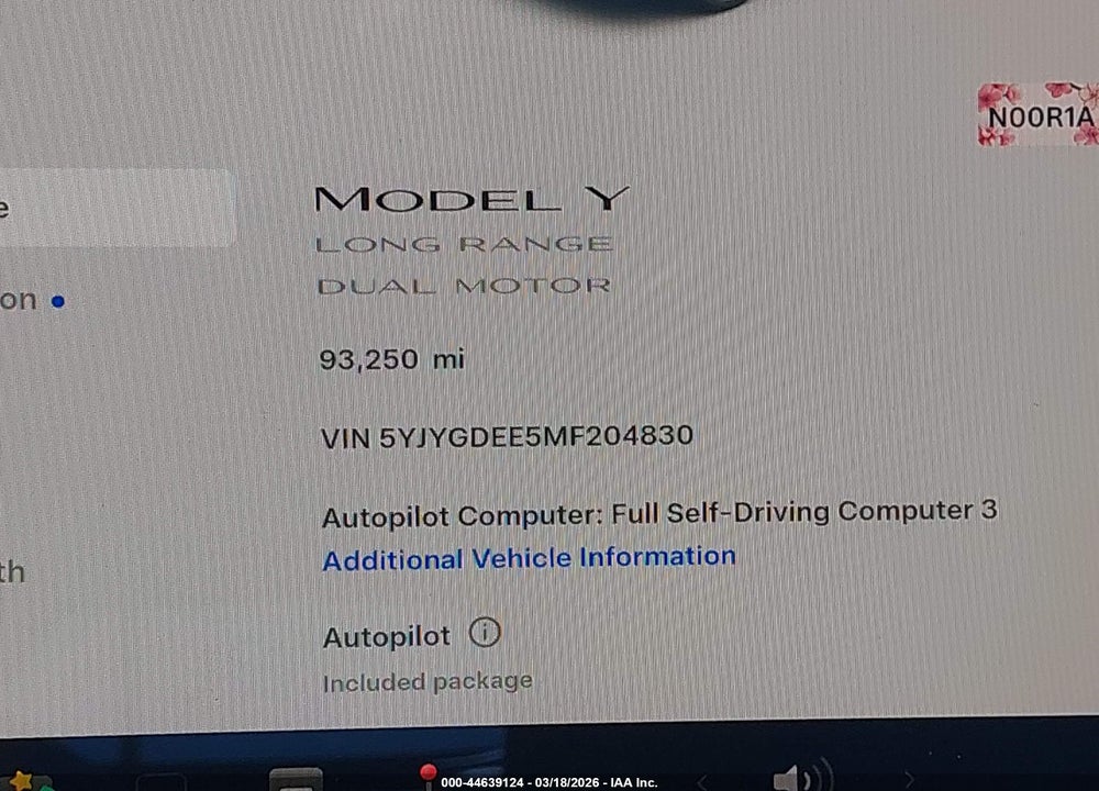 2021 TESLA MODEL Y LONG RANGE DUAL MOTOR ALL-WHEEL DRIVE VIN: 5YJYGDEE5MF204830