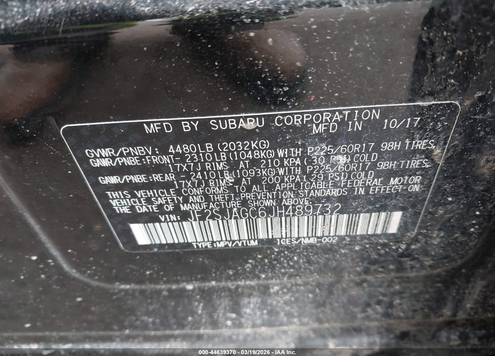 2018 SUBARU FORESTER 2.5I PREMIUM VIN: JF2SJAGC6JH489732