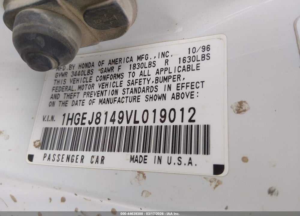 1997 HONDA CIVIC EX VIN: 1HGEJ8149VL019012