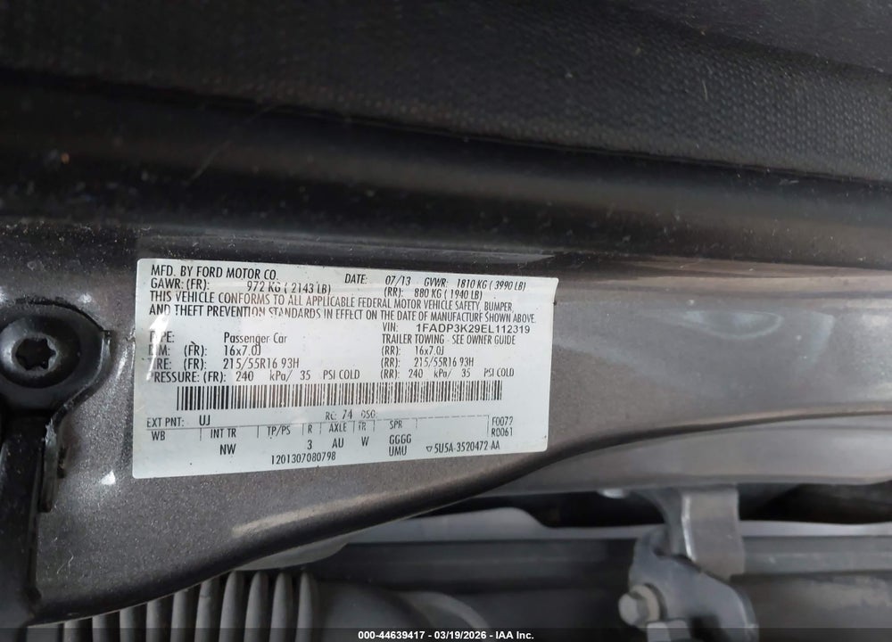 2014 FORD FOCUS SE VIN: 1FADP3K29EL112319