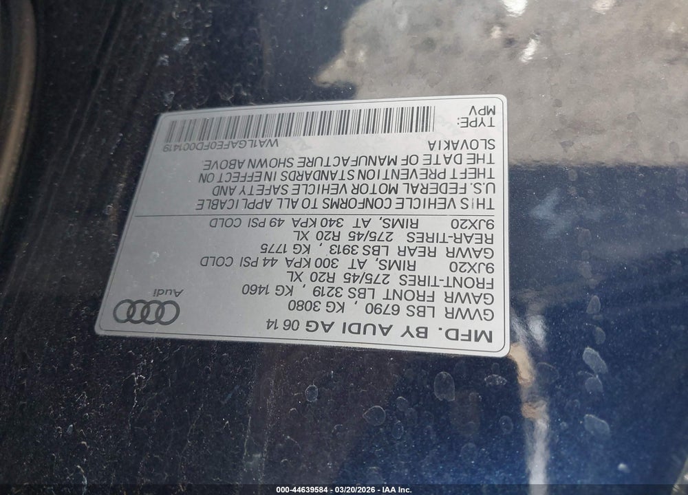 2015 AUDI Q7 3.0T PREMIUM VIN: WA1LGAFE0FD001419