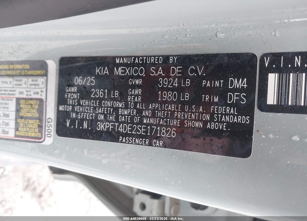 2025 KIA K4 LXS VIN: 3KPFT4DE2SE171826