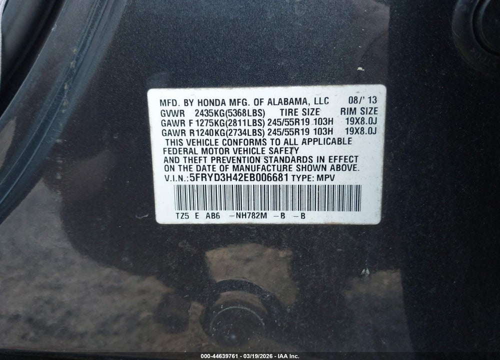 2014 ACURA MDX TECHNOLOGY PACKAGE VIN: 5FRYD3H42EB006681