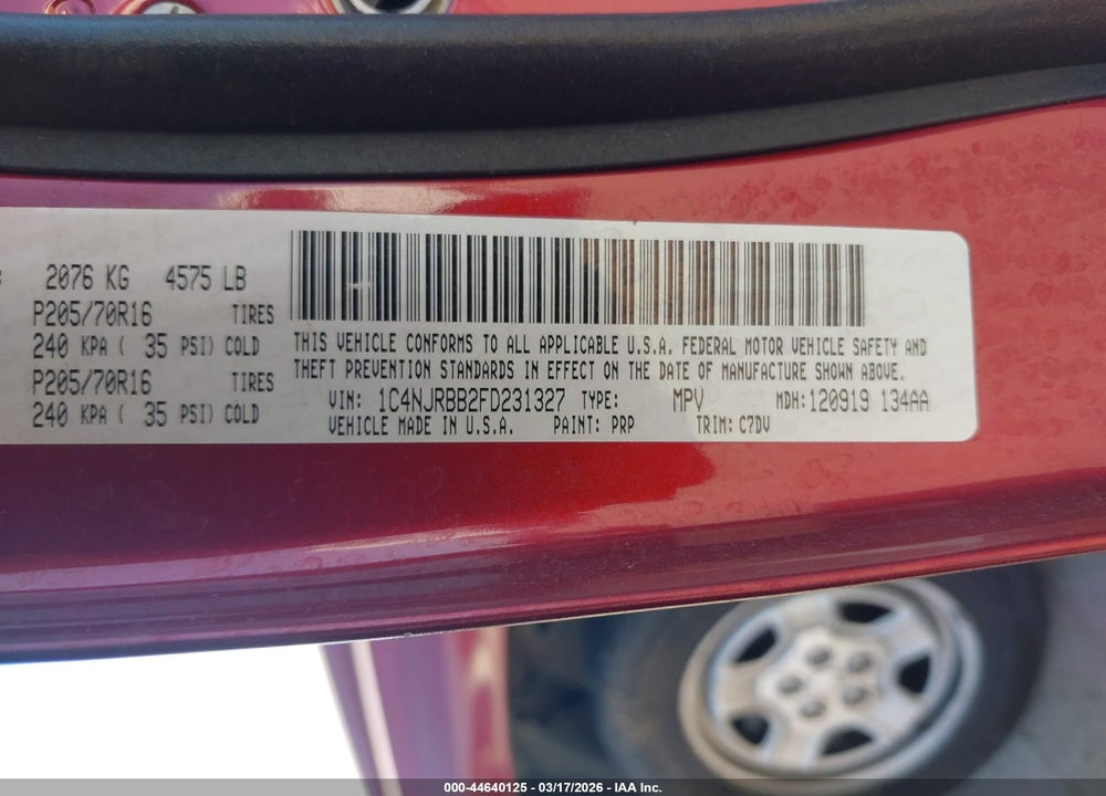 2015 JEEP PATRIOT SPORT VIN: 1C4NJRBB2FD231327
