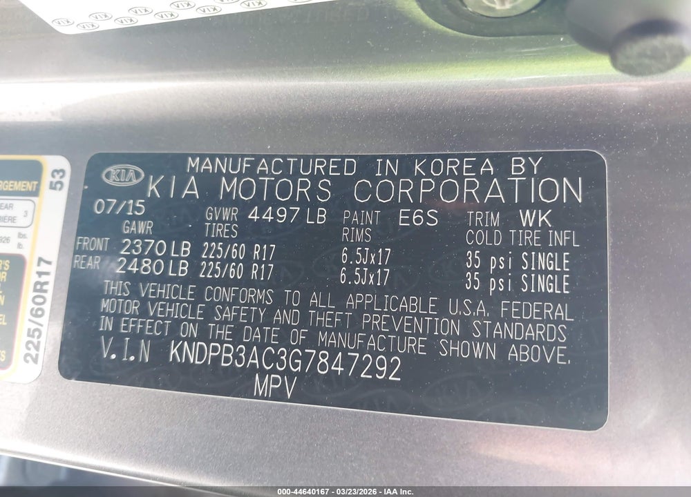 2016 KIA SPORTAGE LX VIN: KNDPB3AC3G7847292