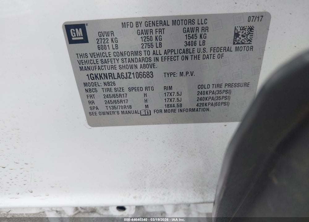 2018 GMC ACADIA SLE-1 VIN: 1GKKNRLA6JZ106683