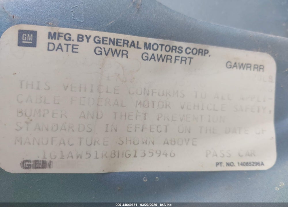 1987 CHEVROLET CELEBRITY VIN: 1G1AW51R8HG135946