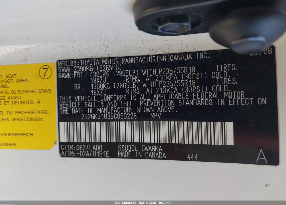 2009 LEXUS RX 350 VIN: 2T2GK31U39C069226