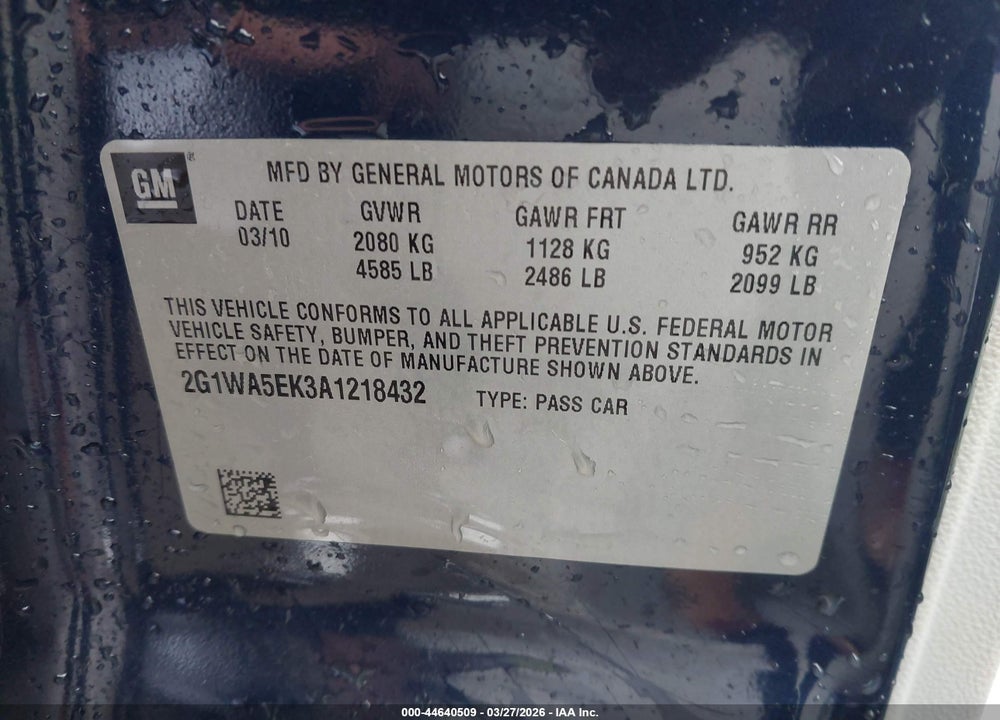 2010 CHEVROLET IMPALA LS VIN: 2G1WA5EK3A1218432