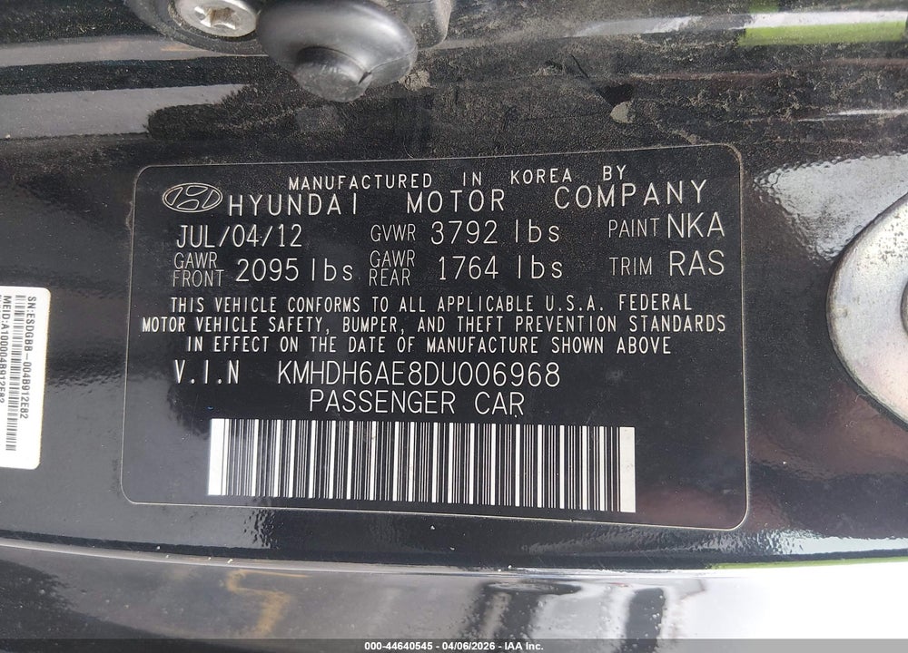 2013 HYUNDAI ELANTRA GS VIN: KMHDH6AE8DU006968