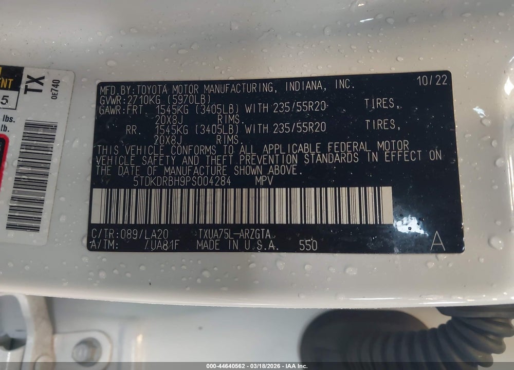 2023 TOYOTA HIGHLANDER PLATINUM VIN: 5TDKDRBH9PS004284