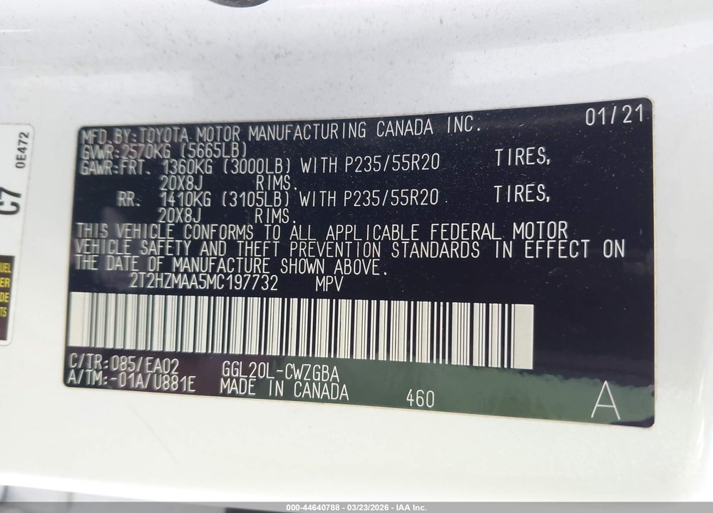 2021 LEXUS RX 350 VIN: 2T2HZMAA5MC197732