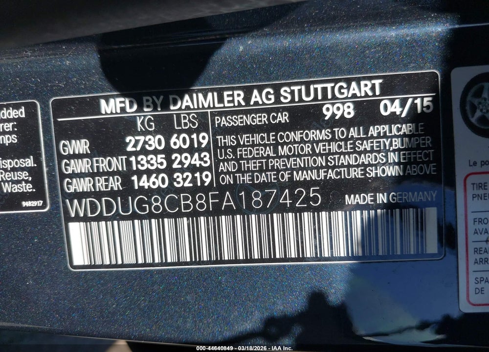 2015 MERCEDES-BENZ S 550 VIN: WDDUG8CB8FA187425