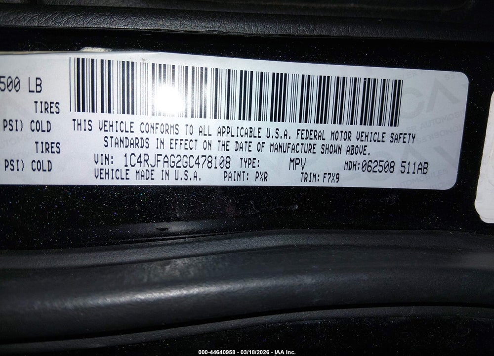 2016 JEEP GRAND CHEROKEE LAREDO VIN: 1C4RJFAG2GC478108