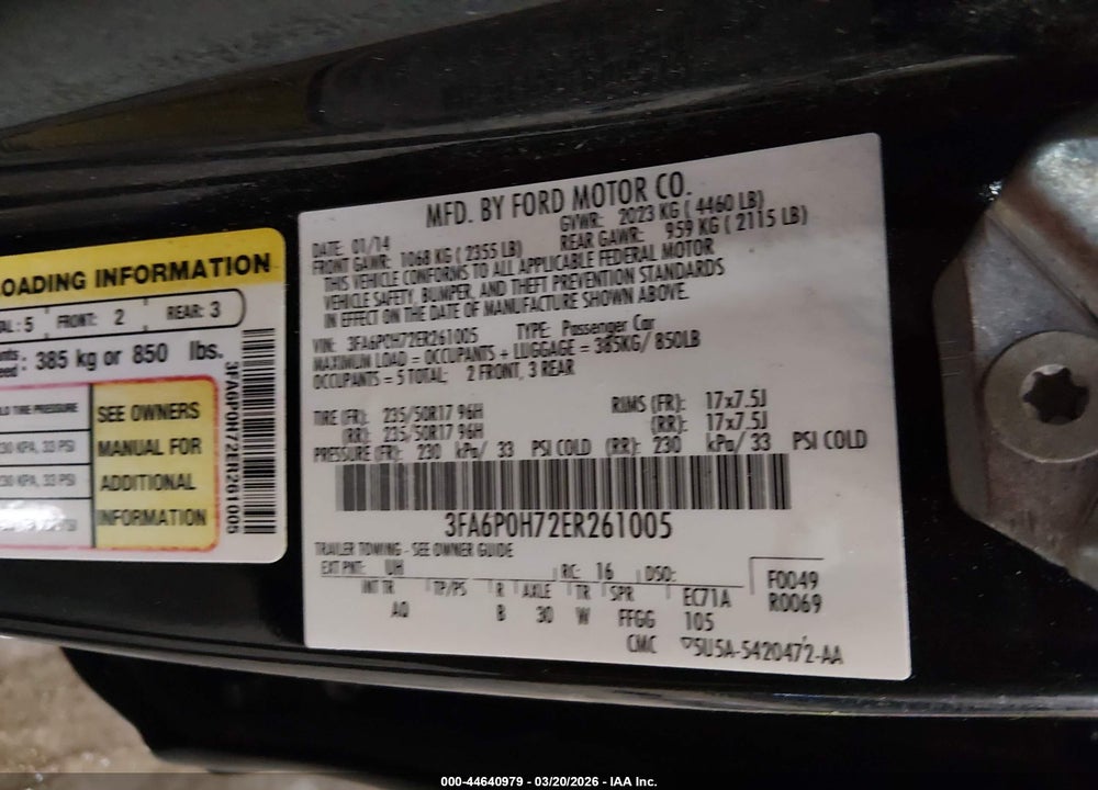 2014 FORD FUSION SE VIN: 3FA6P0H72ER261005