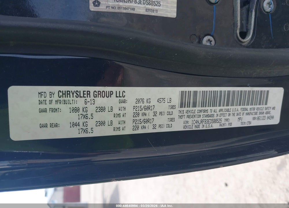 2014 JEEP PATRIOT LATITUDE VIN: 1C4NJRFB3ED588525
