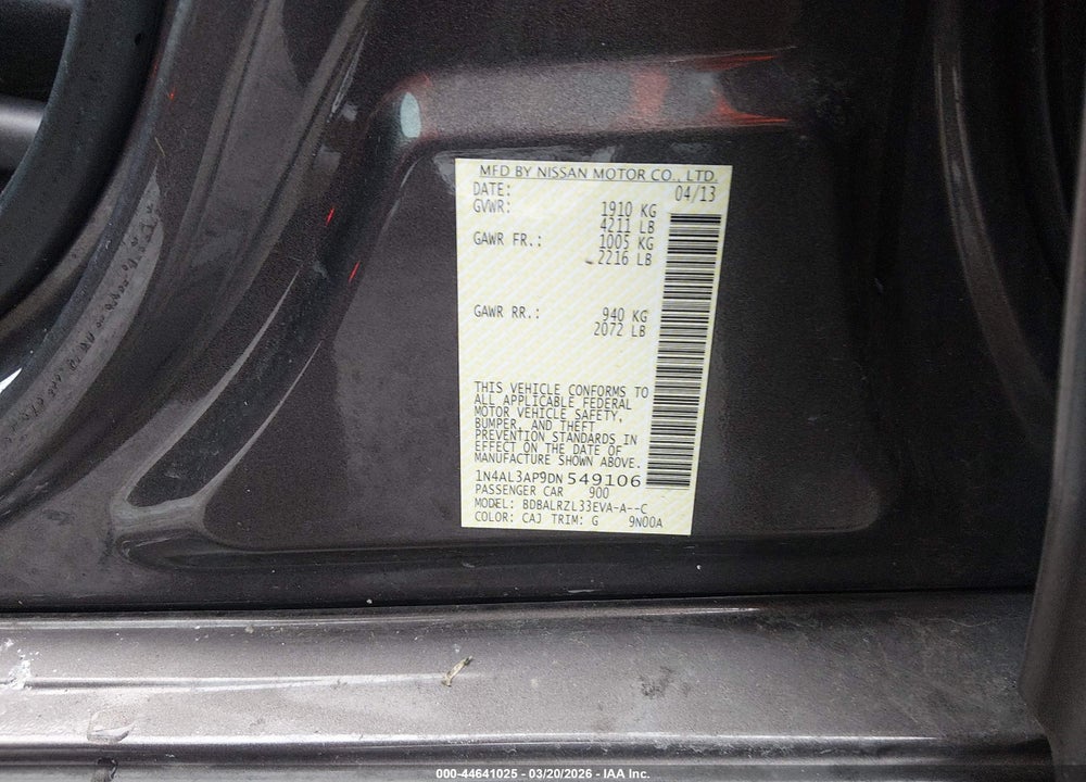 2013 NISSAN ALTIMA 2.5 S VIN: 1N4AL3AP9DN549106