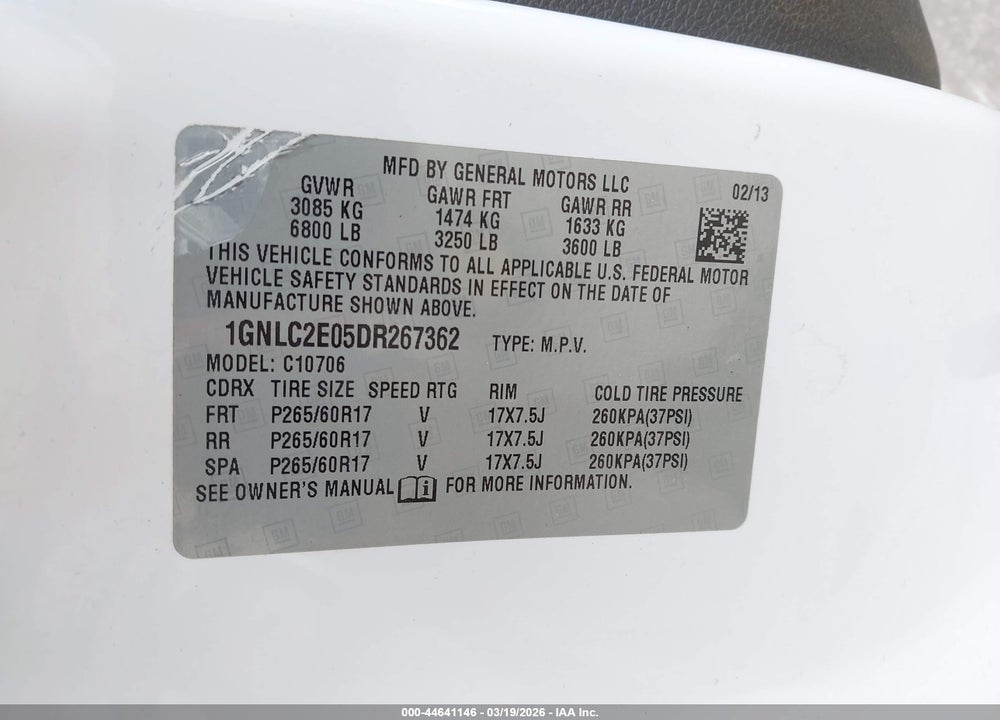 2013 CHEVROLET TAHOE COMMERCIAL FLEET VIN: 1GNLC2E05DR267362