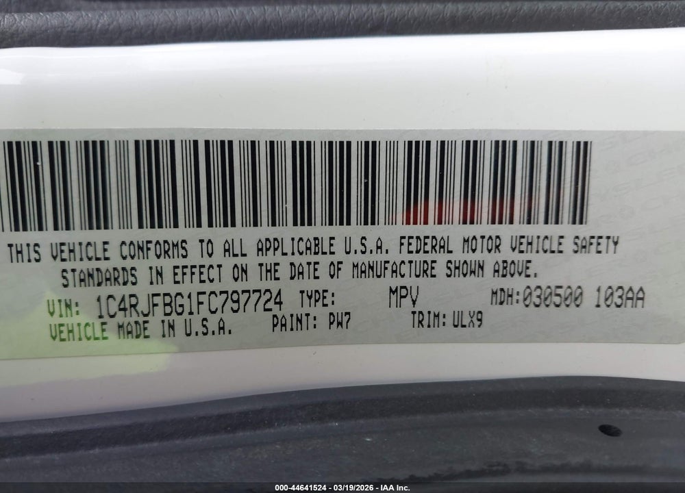 2015 JEEP GRAND CHEROKEE LIMITED VIN: 1C4RJFBG1FC797724