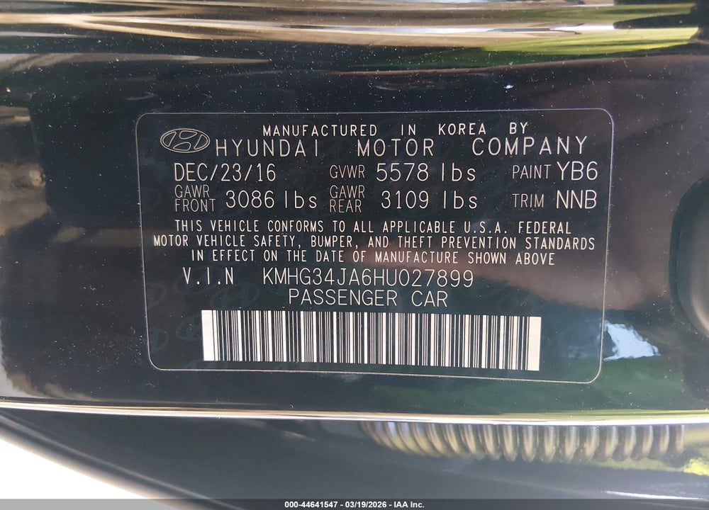2017 GENESIS G90 3.3T PREMIUM VIN: KMHG34JA6HU027899